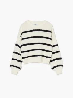 Hot Cropp Sweter w czarne paski kremowy
