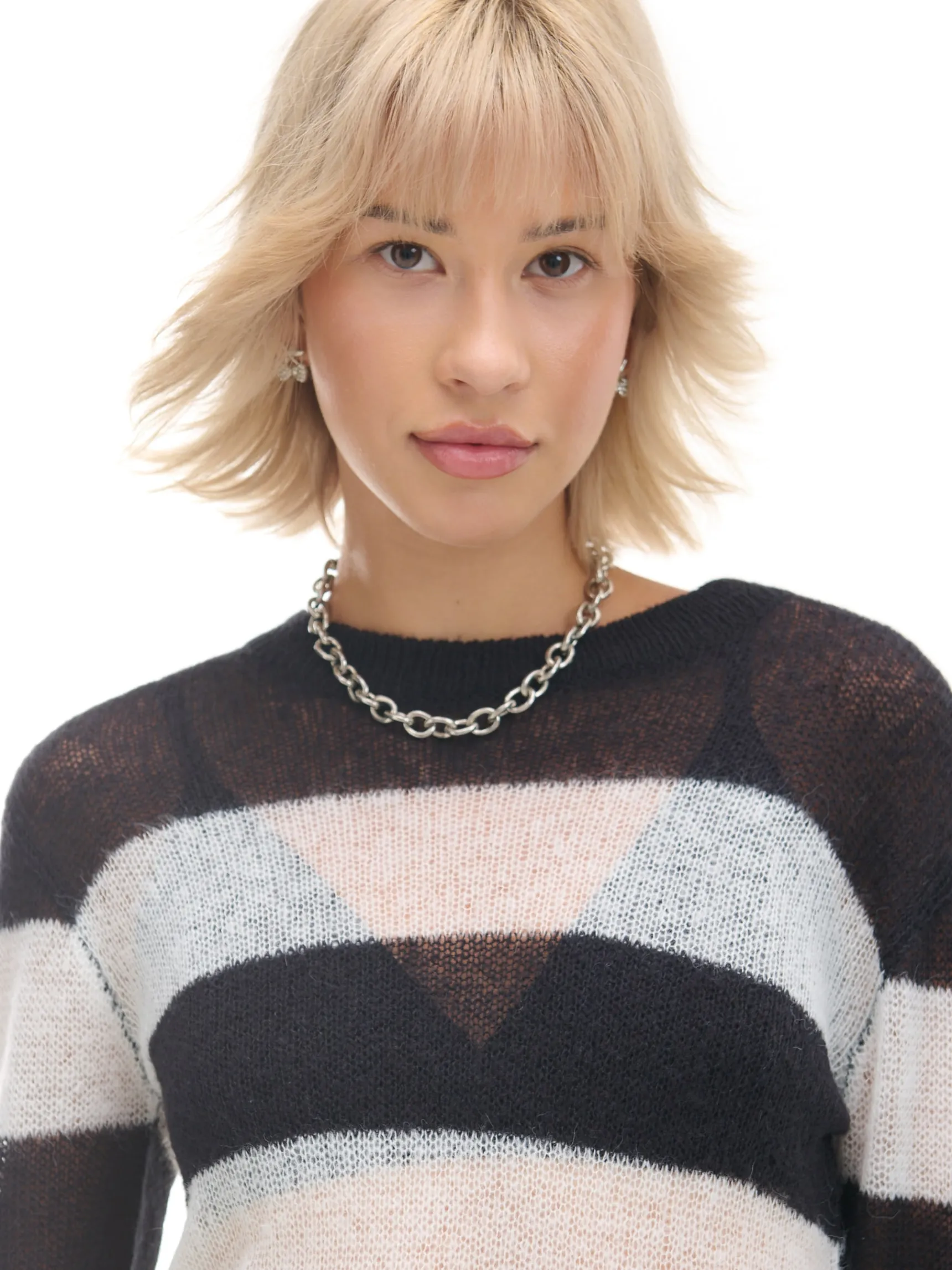 Clearance Cropp Sweter w paski biały