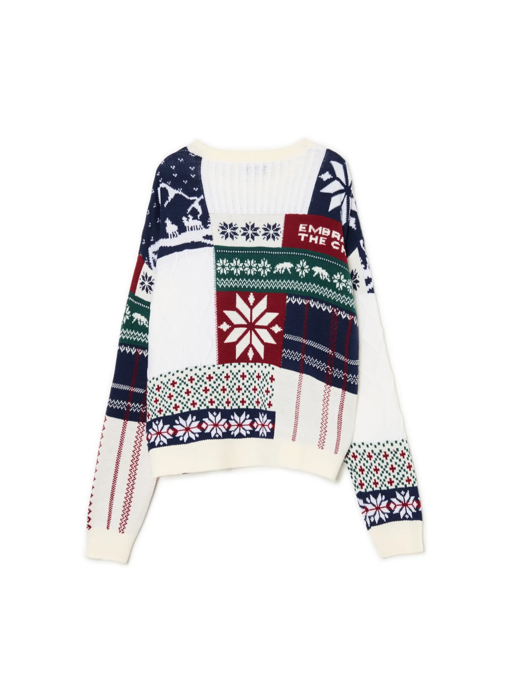 Outlet Cropp Sweter z zimowym motywem kremowy