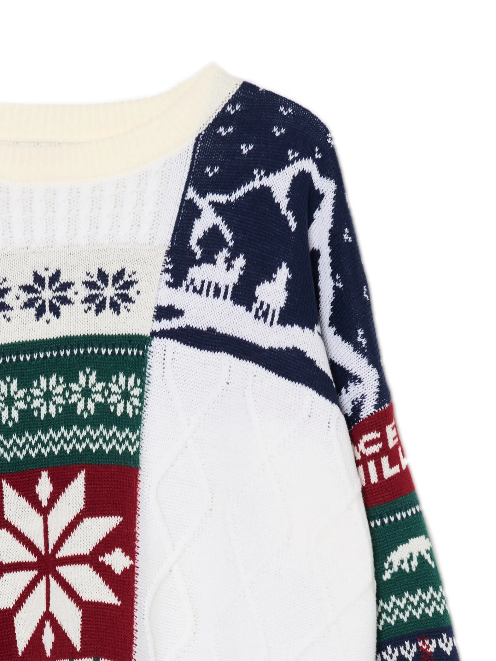 Outlet Cropp Sweter z zimowym motywem kremowy