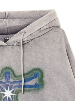 Hot Cropp Szara bluza hoodie z nadrukiem jasnyszary