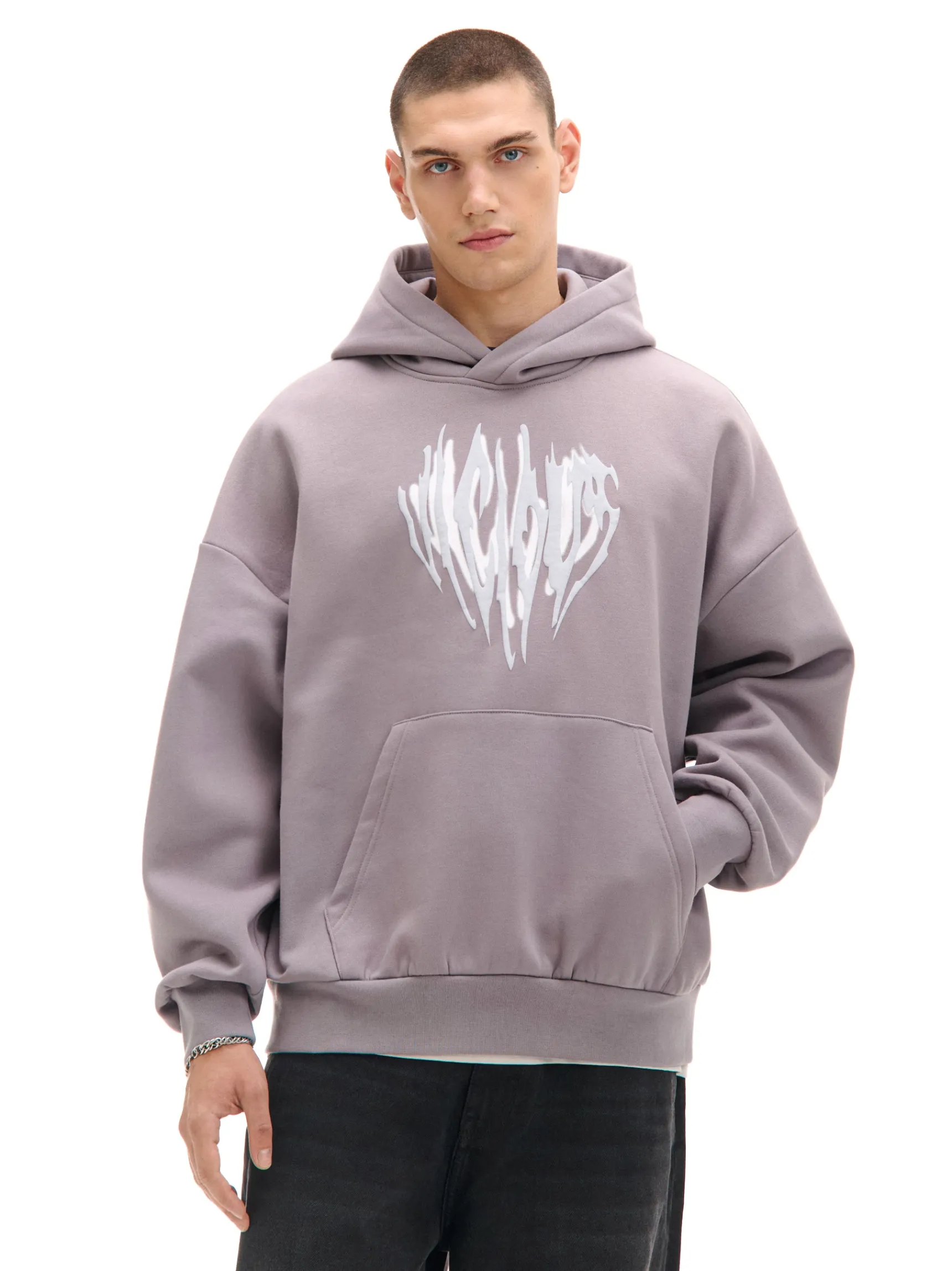 Hot Cropp Szara bluza z kapturem i nadrukiem UNISEX szary
