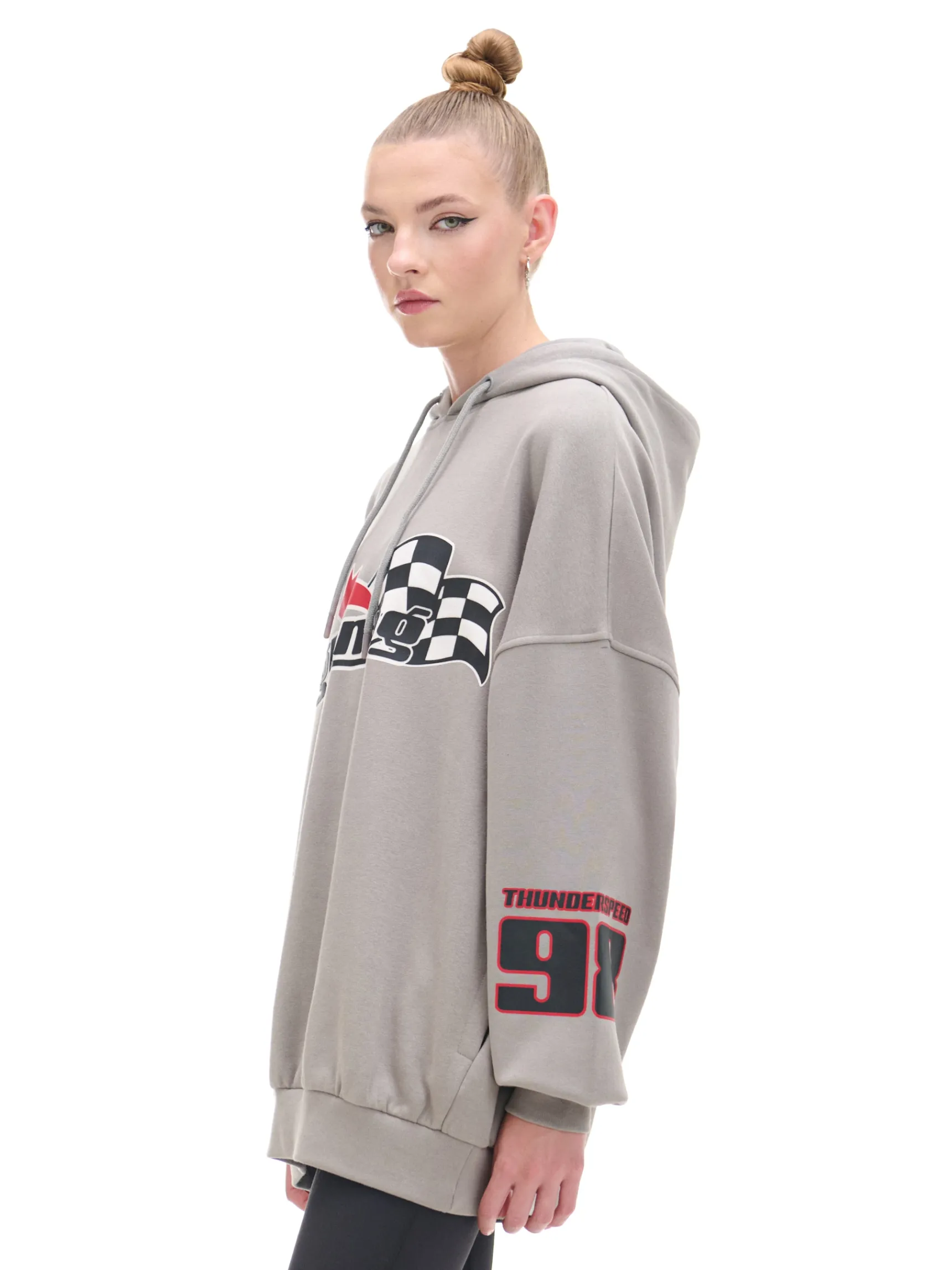 New Cropp Szara bluza z motywem racingowym UNISEX jasnyszary