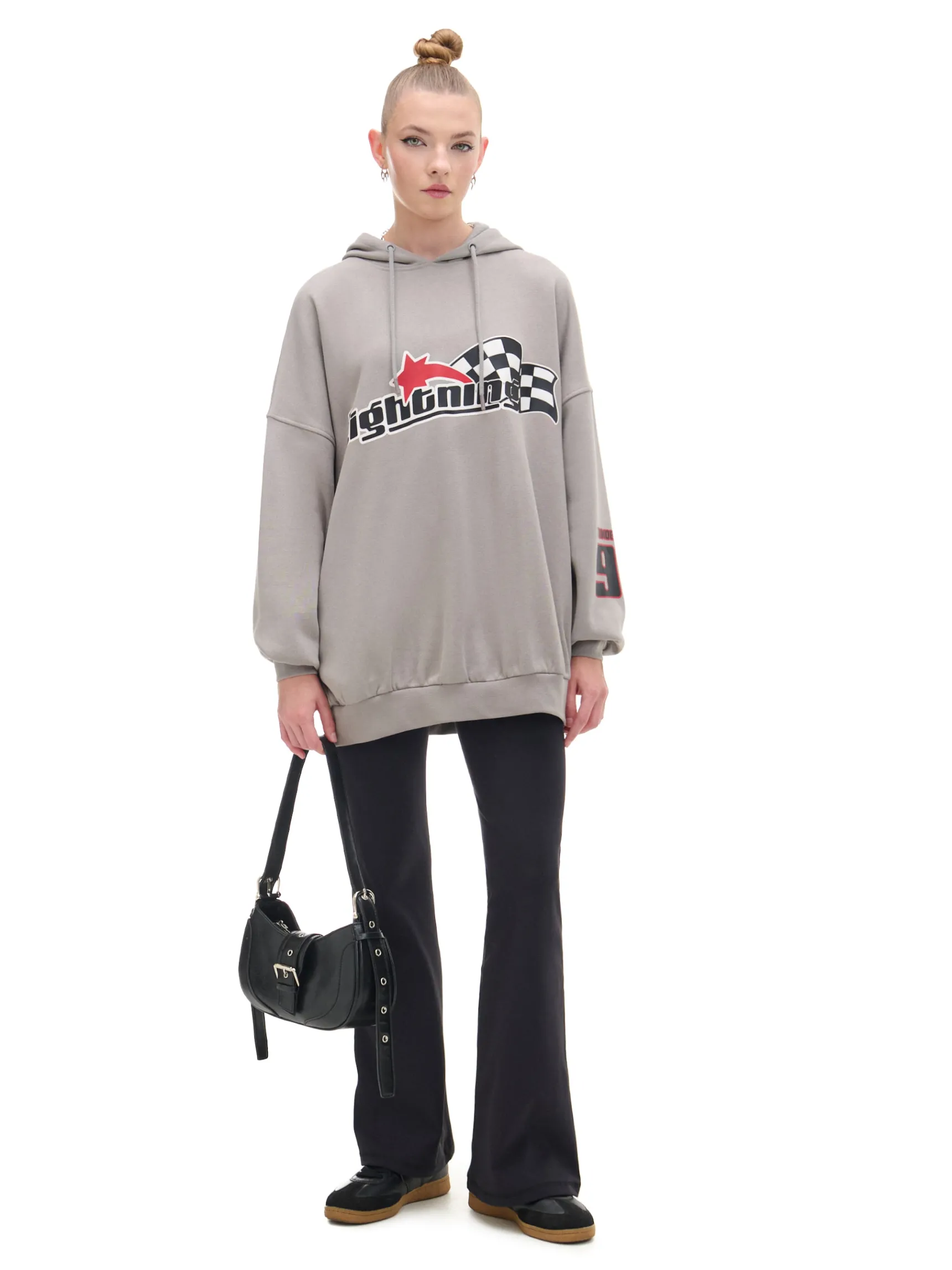 New Cropp Szara bluza z motywem racingowym UNISEX jasnyszary