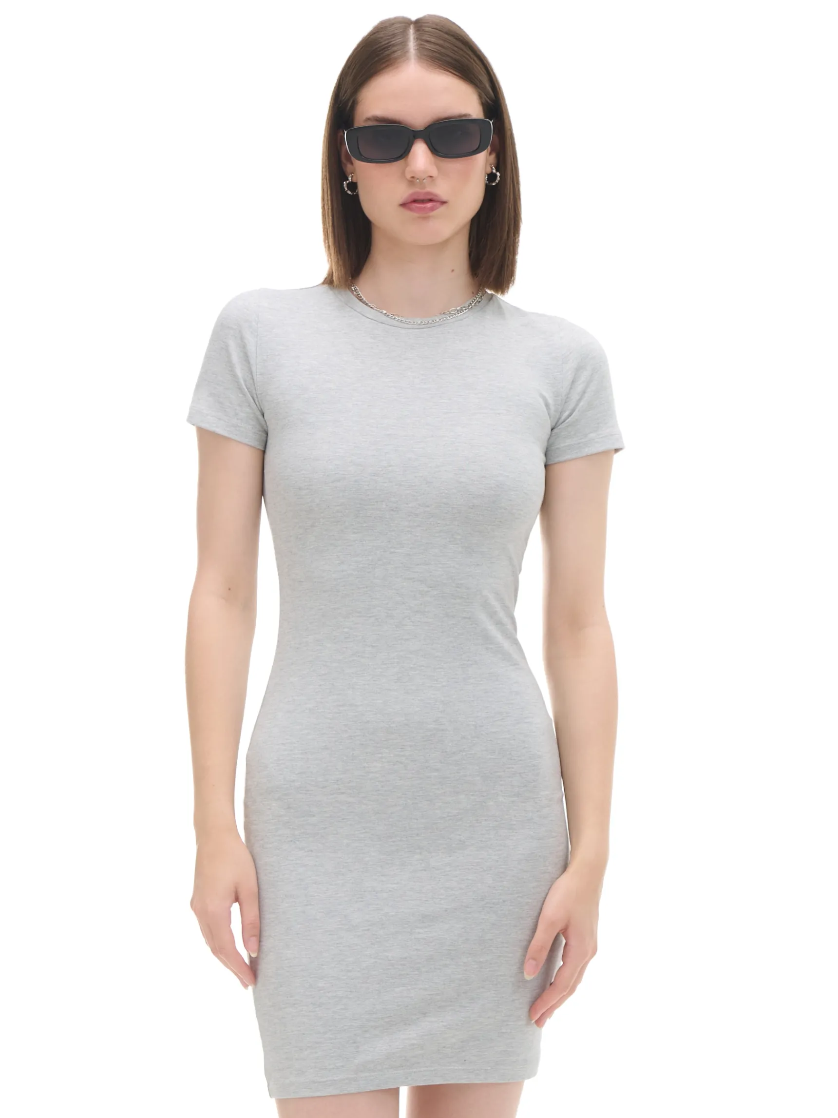 Discount Cropp Szara dopasowana sukienka mini jasnyszary
