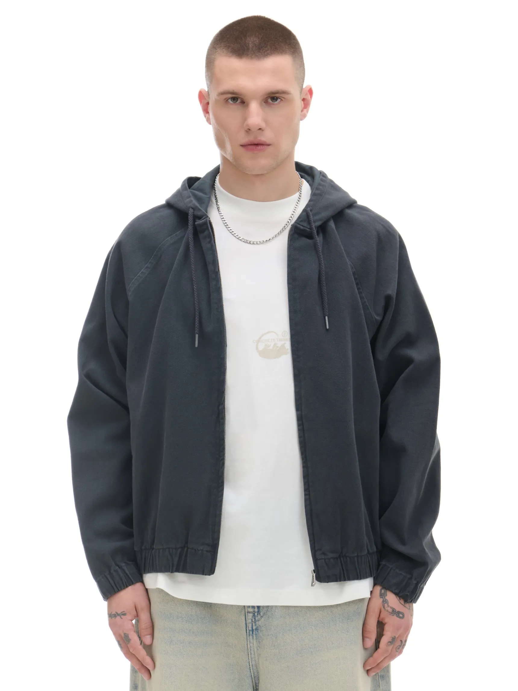 Outlet Cropp Szara jeansowa kurtka z kapturem szary