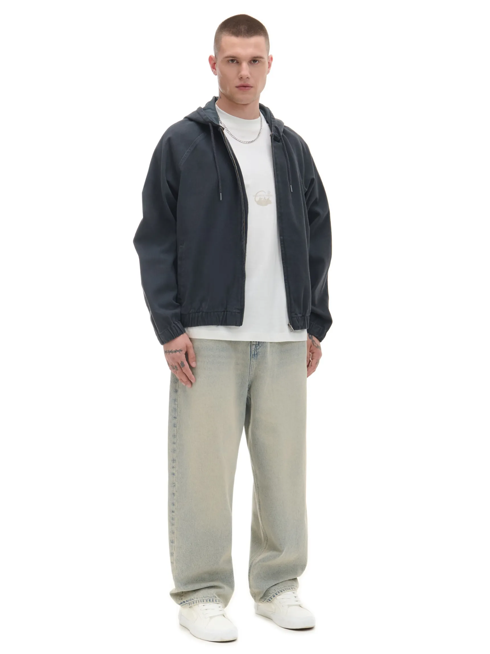 Outlet Cropp Szara jeansowa kurtka z kapturem szary