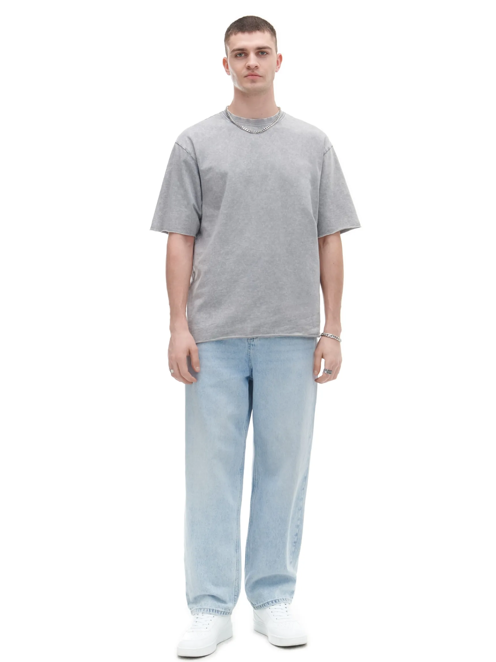 Outlet Cropp Szara koszulka acid wash jasnyszary