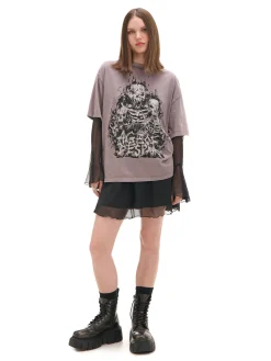 Hot Cropp Szara koszulka z motywem kościotrupów UNISEX szary