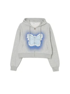 Online Cropp Szara krótka bluza z motylem jasnyszary