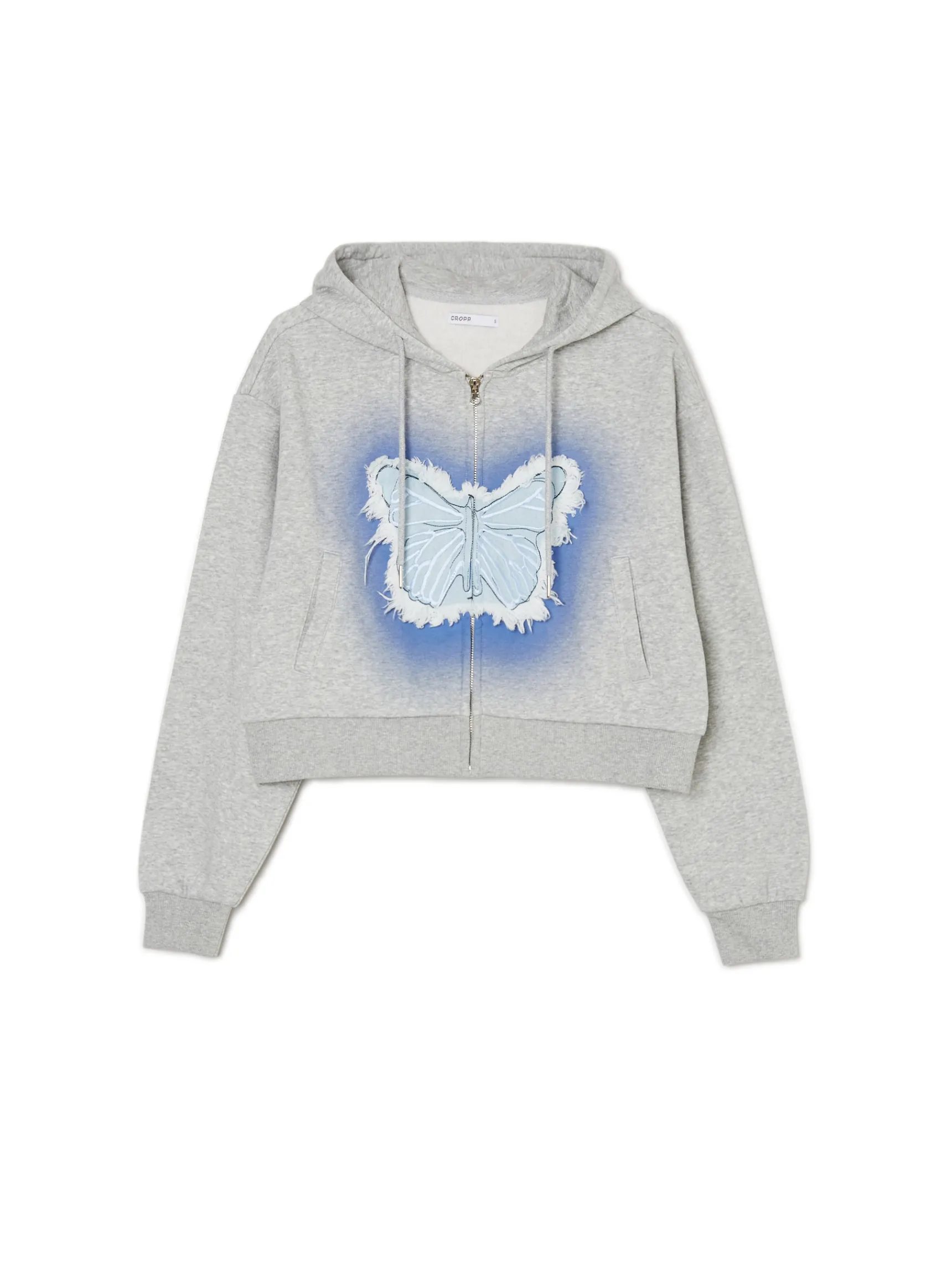 Online Cropp Szara krótka bluza z motylem jasnyszary
