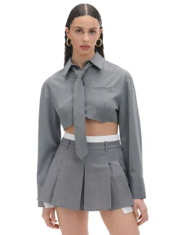 Online Cropp Szara mini z plisami jasnyszary