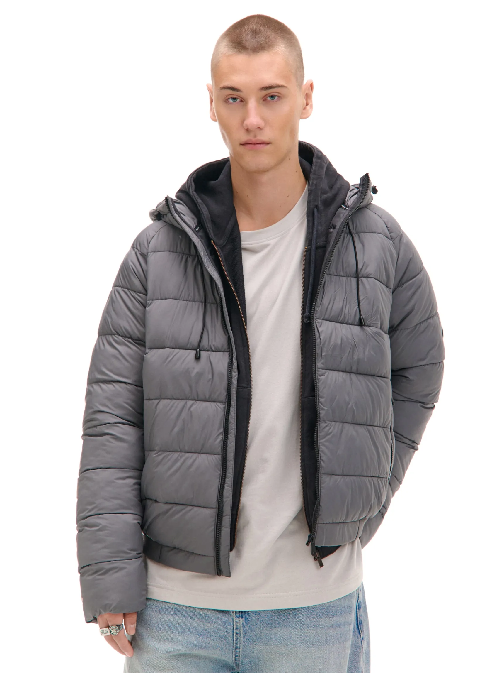 Clearance Cropp Szara pikowana kurtka z kapturem szary