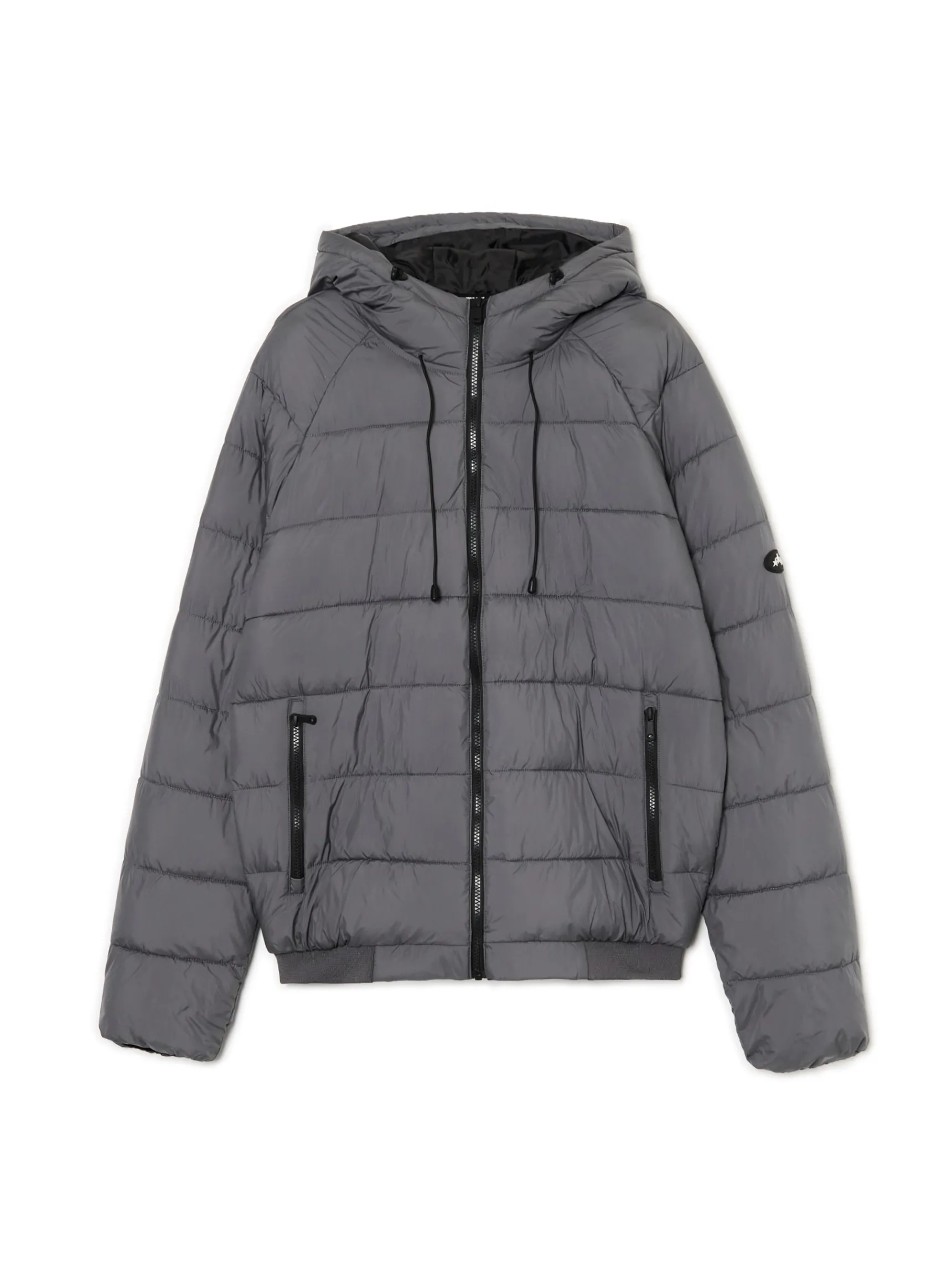 Clearance Cropp Szara pikowana kurtka z kapturem szary