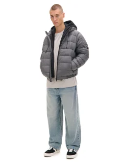 Clearance Cropp Szara pikowana kurtka z kapturem szary