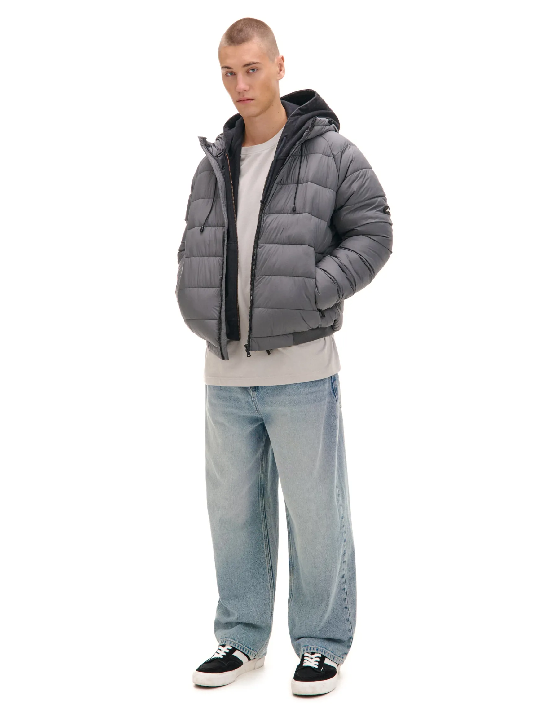 Clearance Cropp Szara pikowana kurtka z kapturem szary