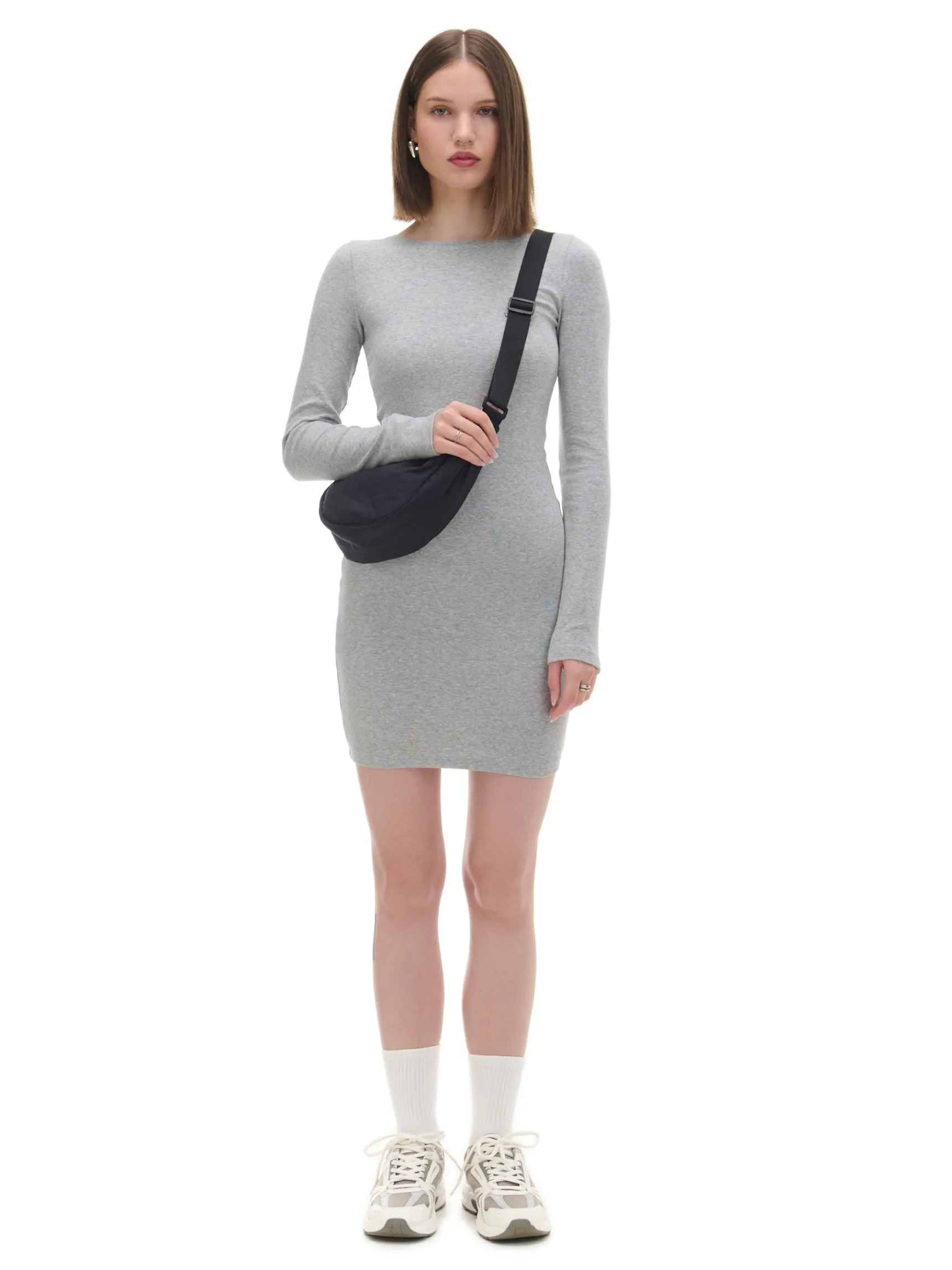 Best Cropp Szara sukienka mini z długimi rękawami jasnyszary