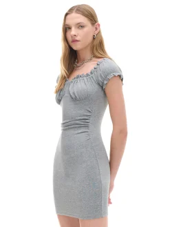 Hot Cropp Szara sukienka mini z krótkimi rękawkami jasnyszary