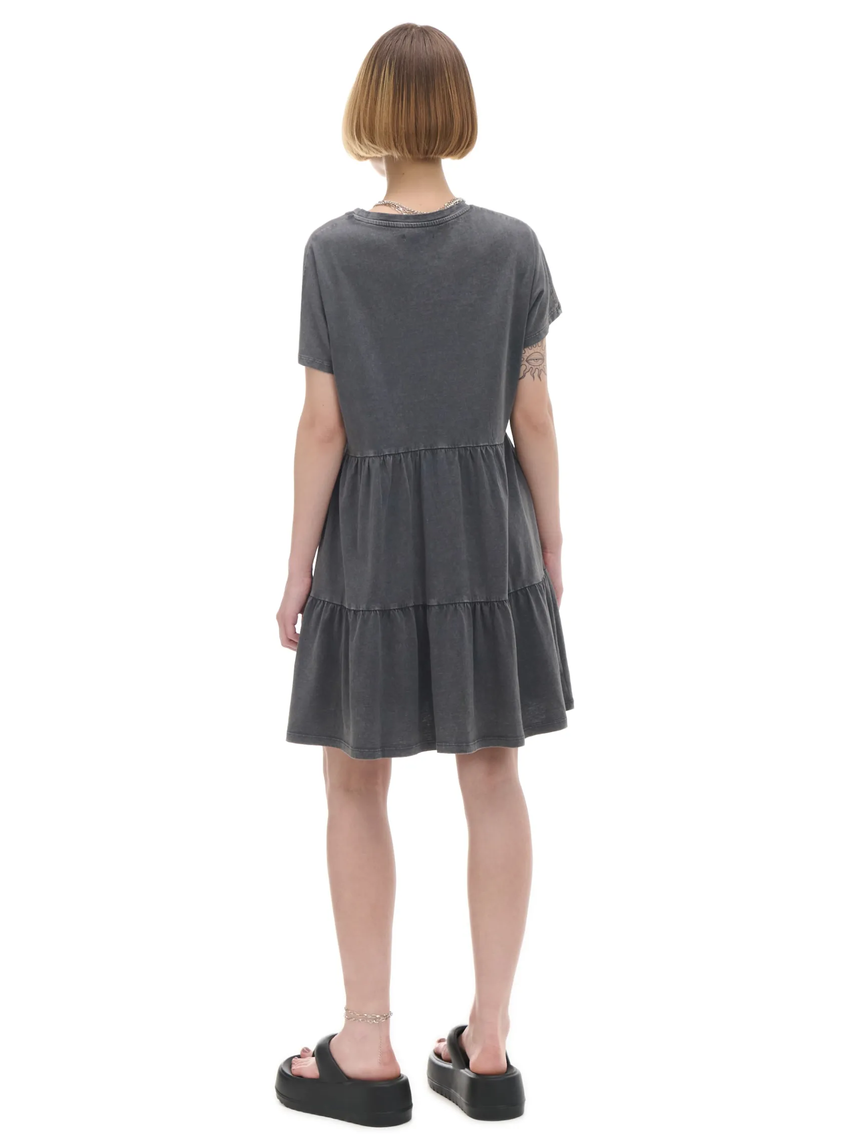 Discount Cropp Szara sukienka mini z marszczeniami szary