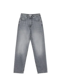 Discount Cropp Szare jeansy mom z wysokim stanem szary