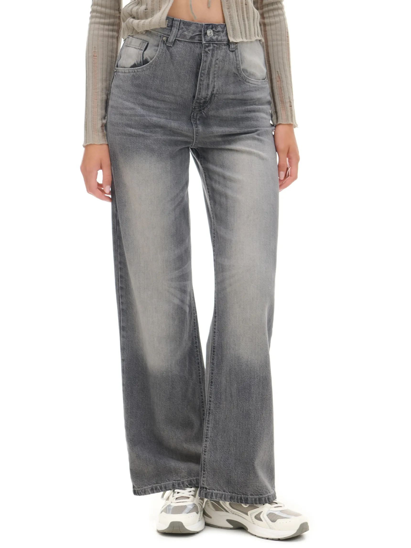 New Cropp Szare jeansy retro wide leg jasnyszary