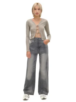 New Cropp Szare jeansy retro wide leg jasnyszary