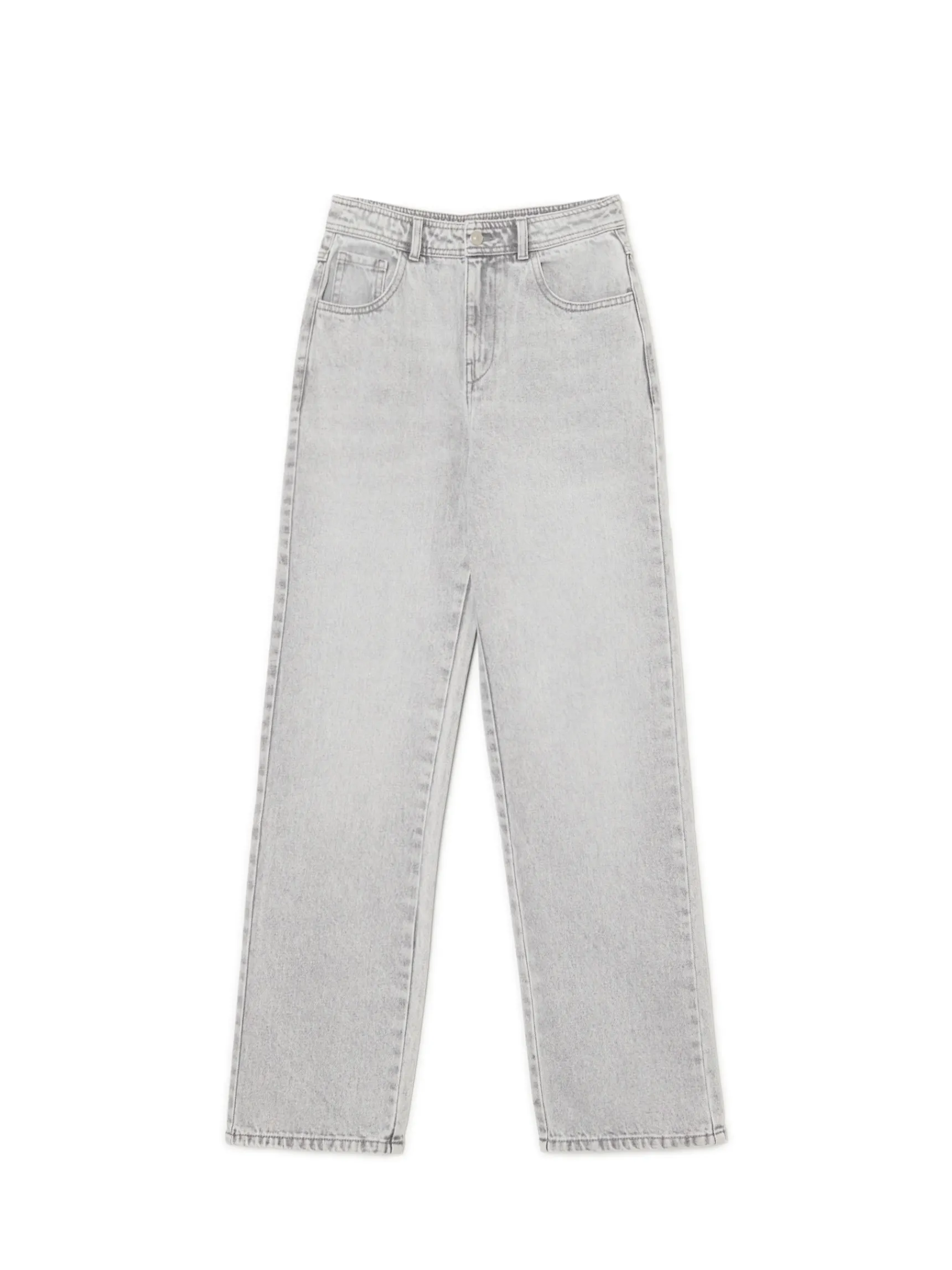 Clearance Cropp Szare jeansy straight z efektem sprania jasnyszary
