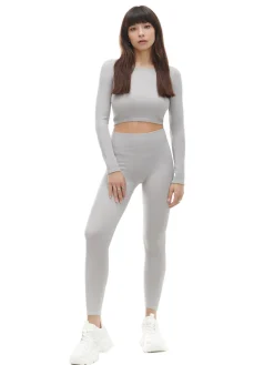 Sale Cropp Szare prążkowane legginsy jasnyszary