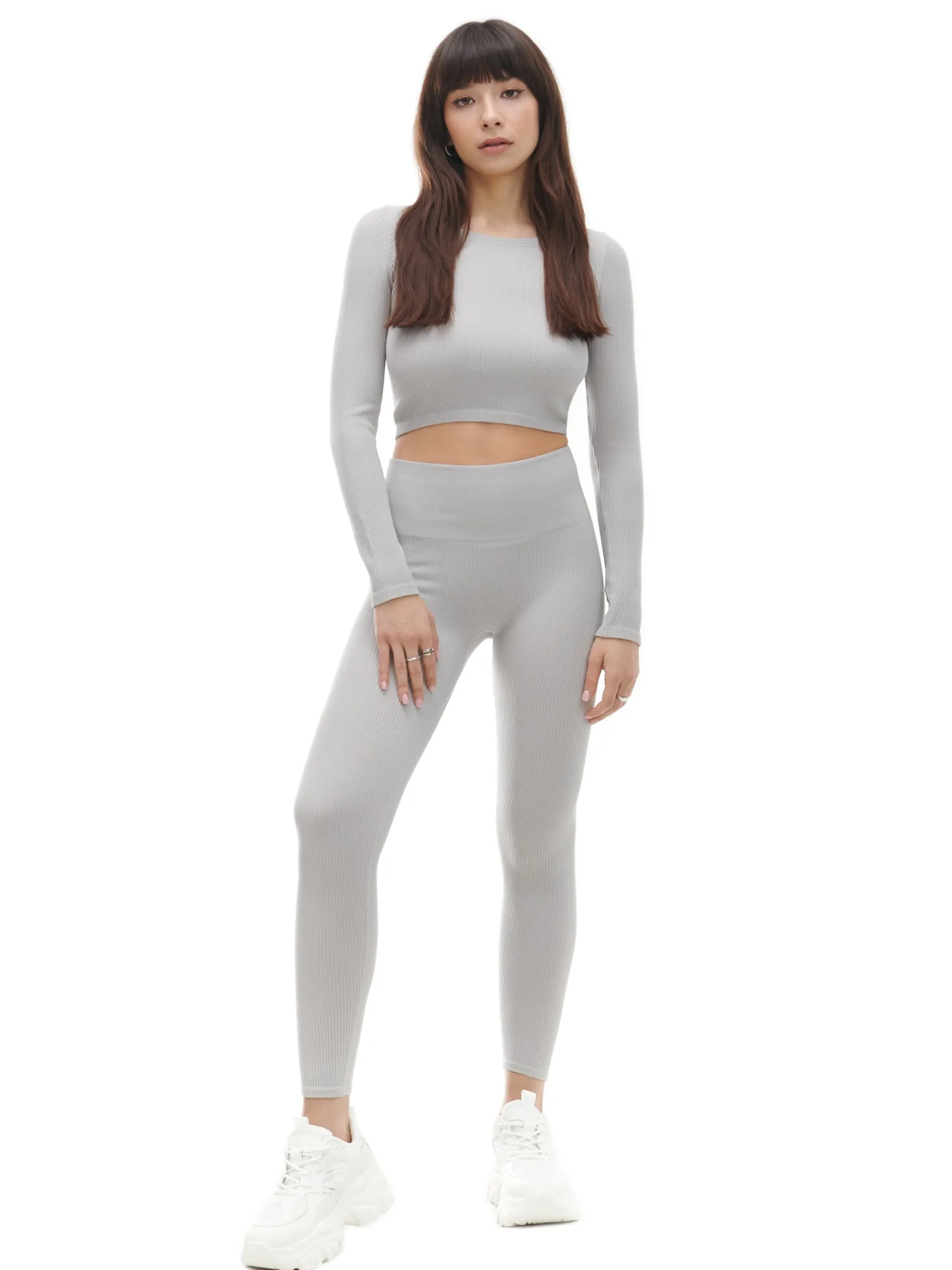 Sale Cropp Szare prążkowane legginsy jasnyszary