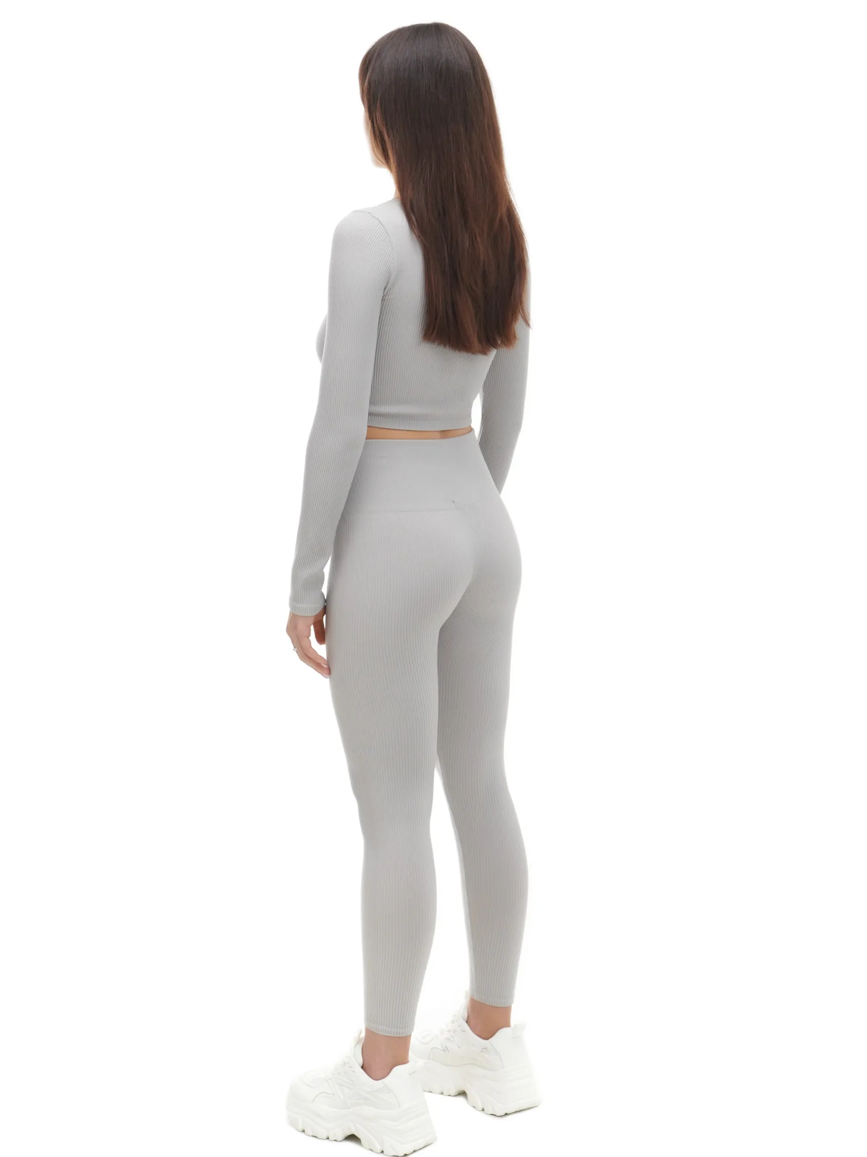Sale Cropp Szare prążkowane legginsy jasnyszary