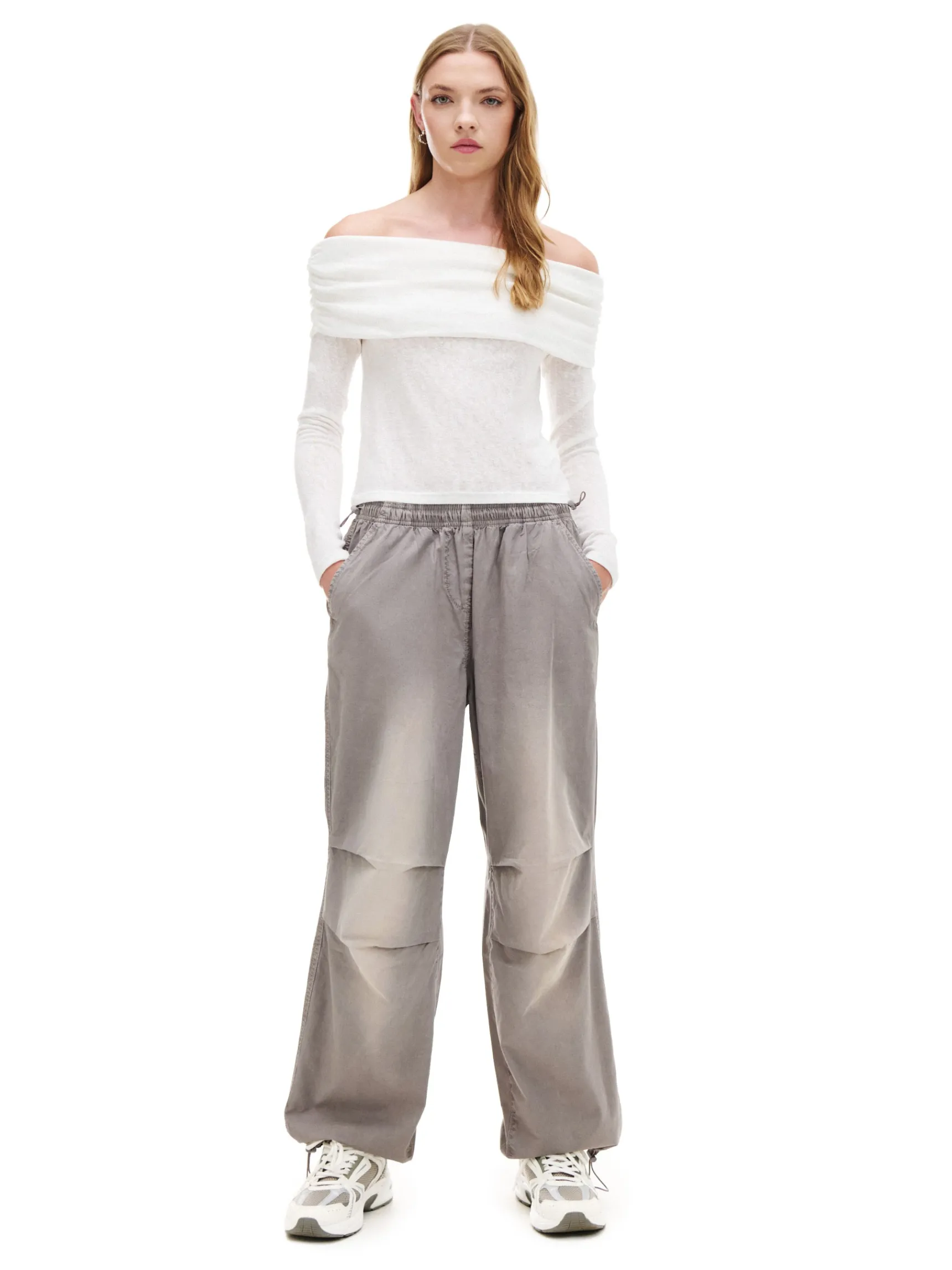 Discount Cropp Szare spodnie parachute inny