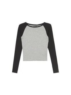 Clearance Cropp Szaro-czarna bluzka z długim rękawem jasnyszary
