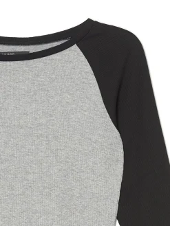 Clearance Cropp Szaro-czarna bluzka z długim rękawem jasnyszary