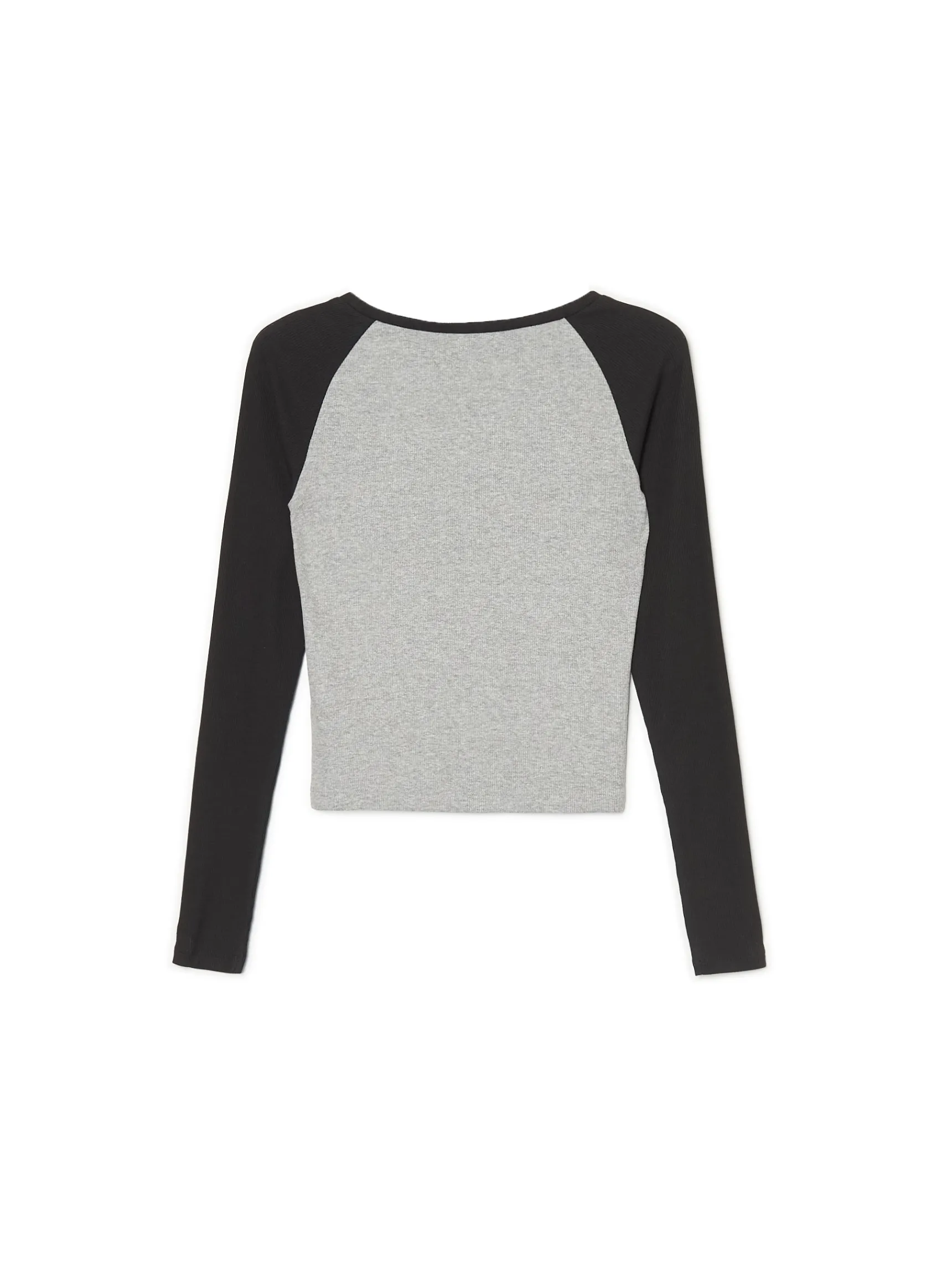 Clearance Cropp Szaro-czarna bluzka z długim rękawem jasnyszary