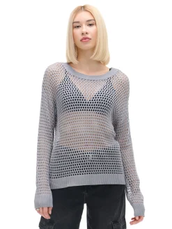 Sale Cropp siatkowy sweter szary