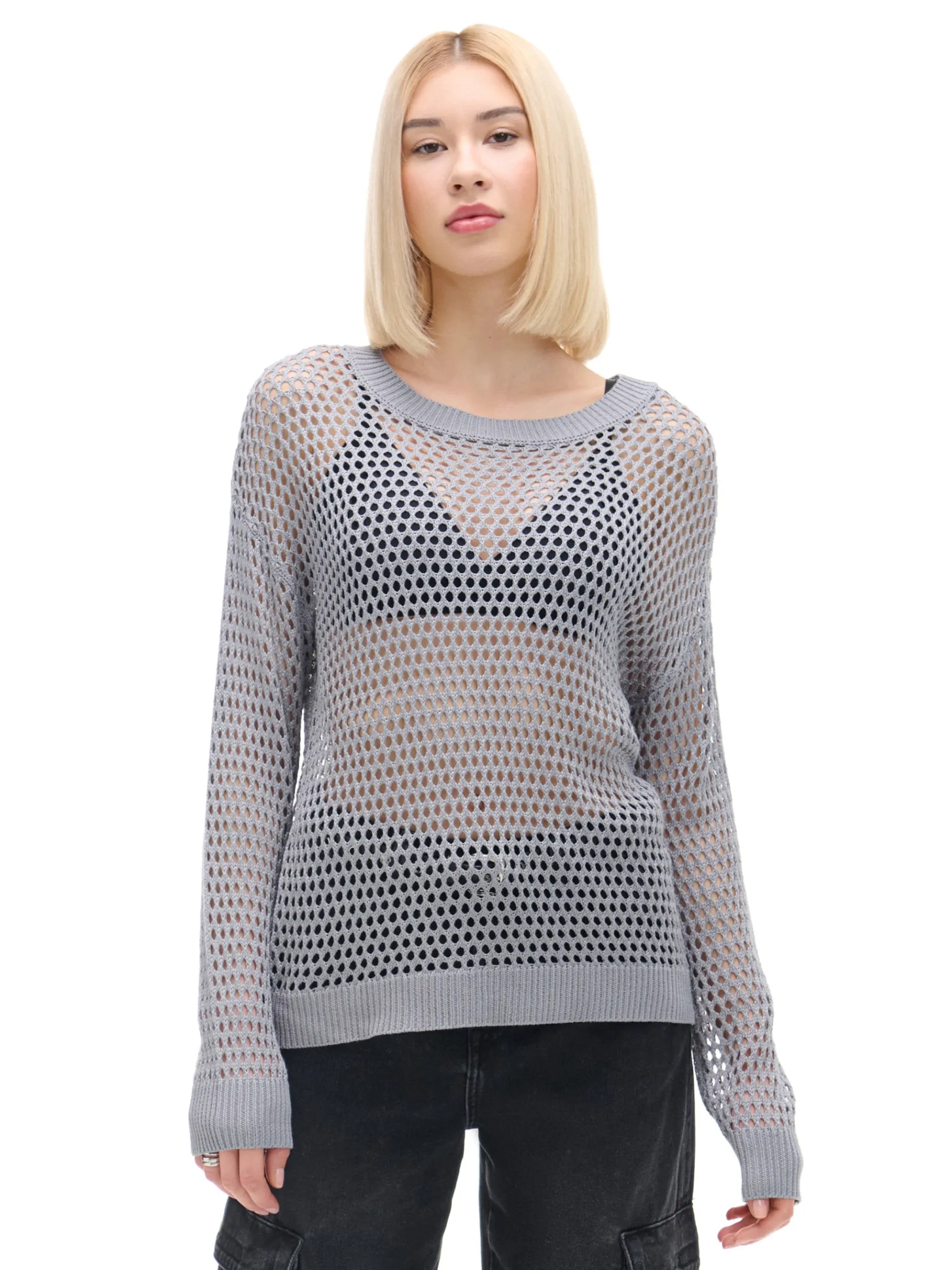 Sale Cropp siatkowy sweter szary