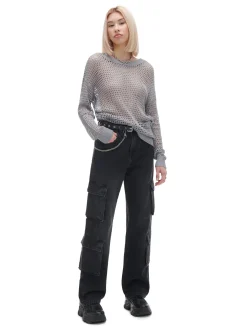 Sale Cropp siatkowy sweter szary