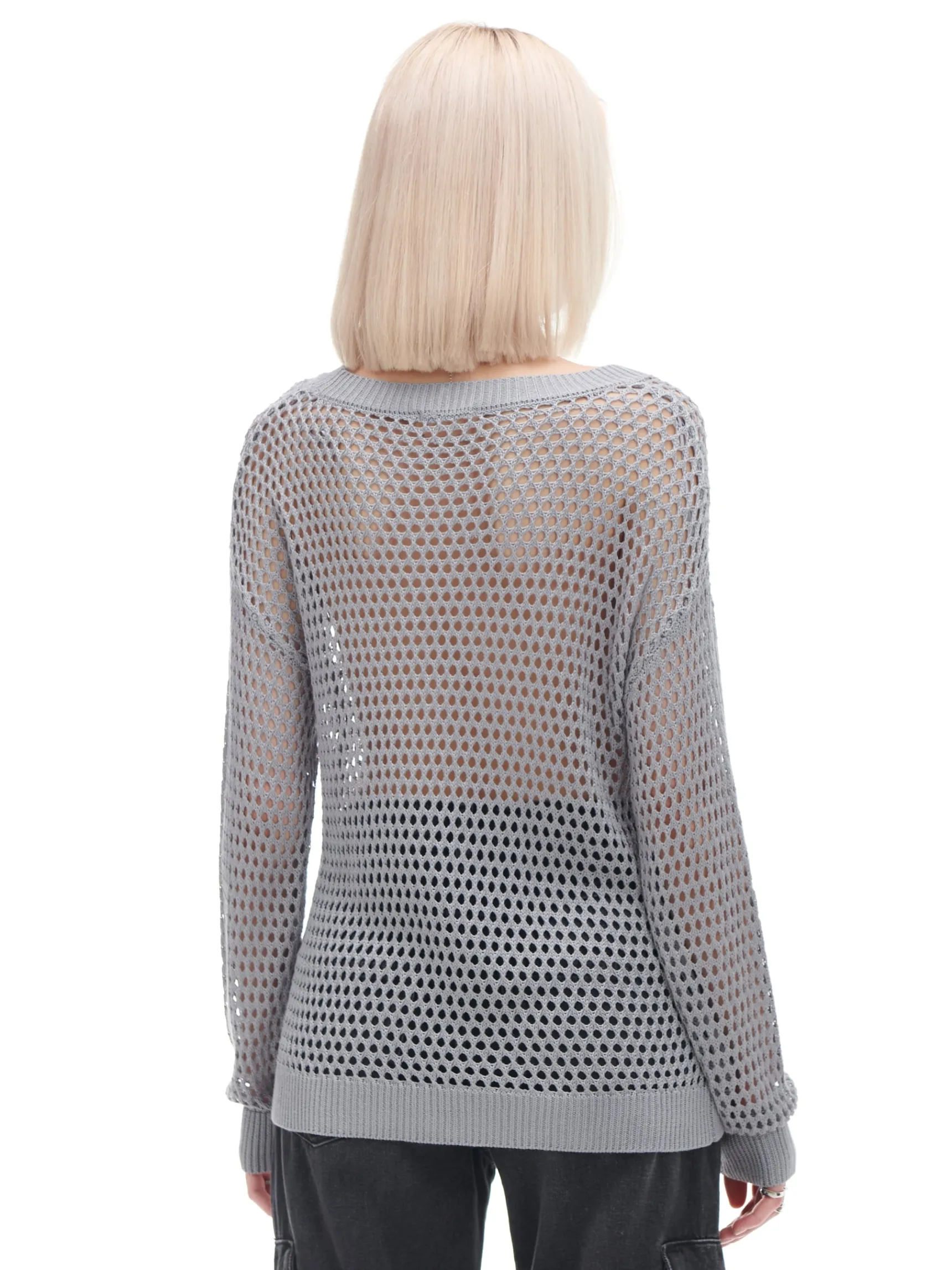 Sale Cropp siatkowy sweter szary