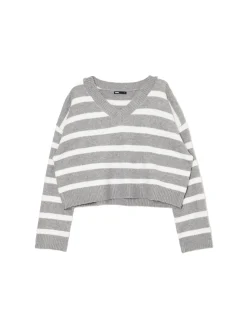 Outlet Cropp sweter w białe paski szary
