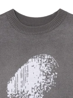 Discount Cropp sweter z artystycznym nadrukiem szary