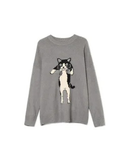 Clearance Cropp Szary sweter z kotem jasnyszary