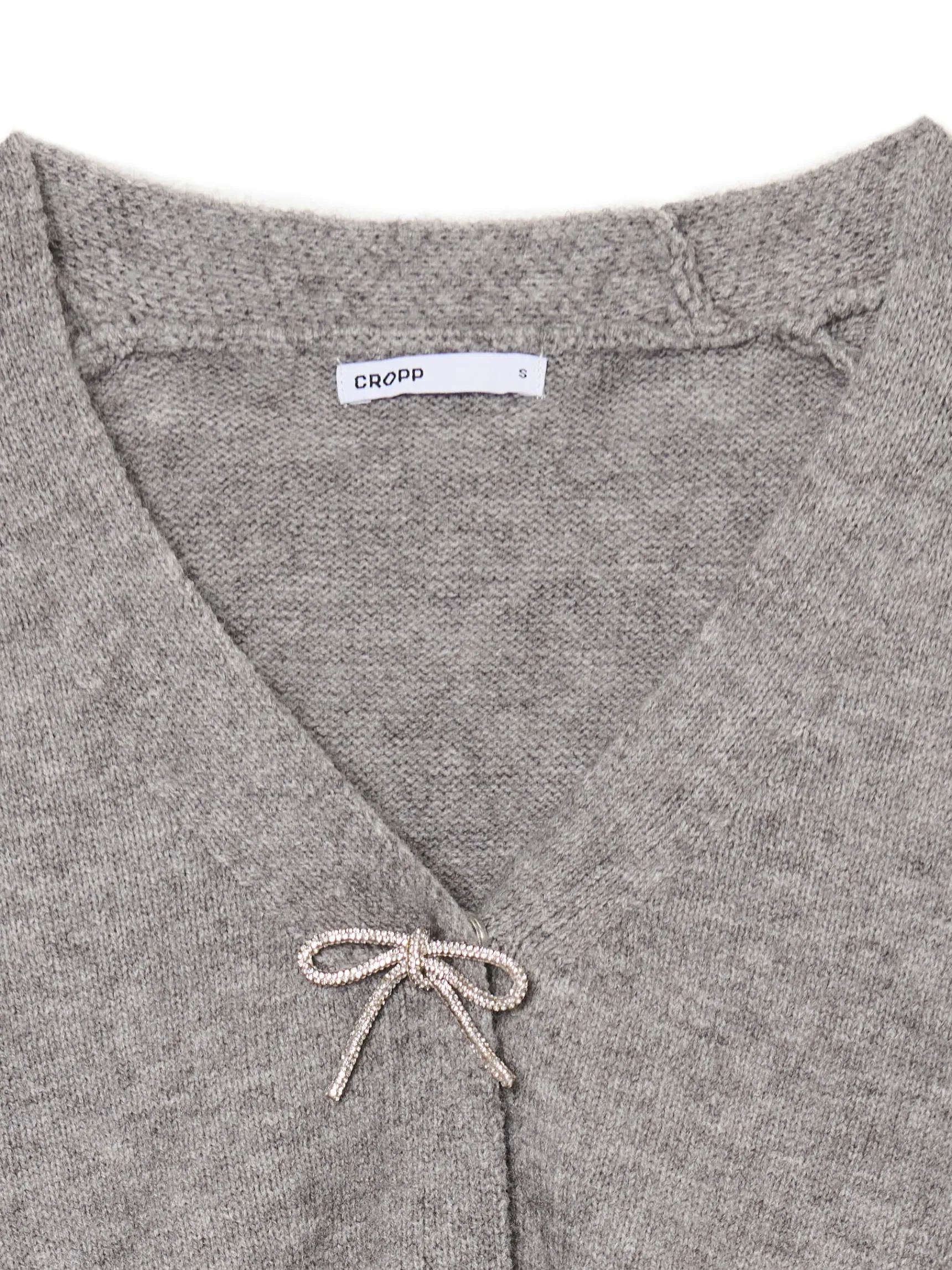 Clearance Cropp sweter z ozdobnymi kokardami szary
