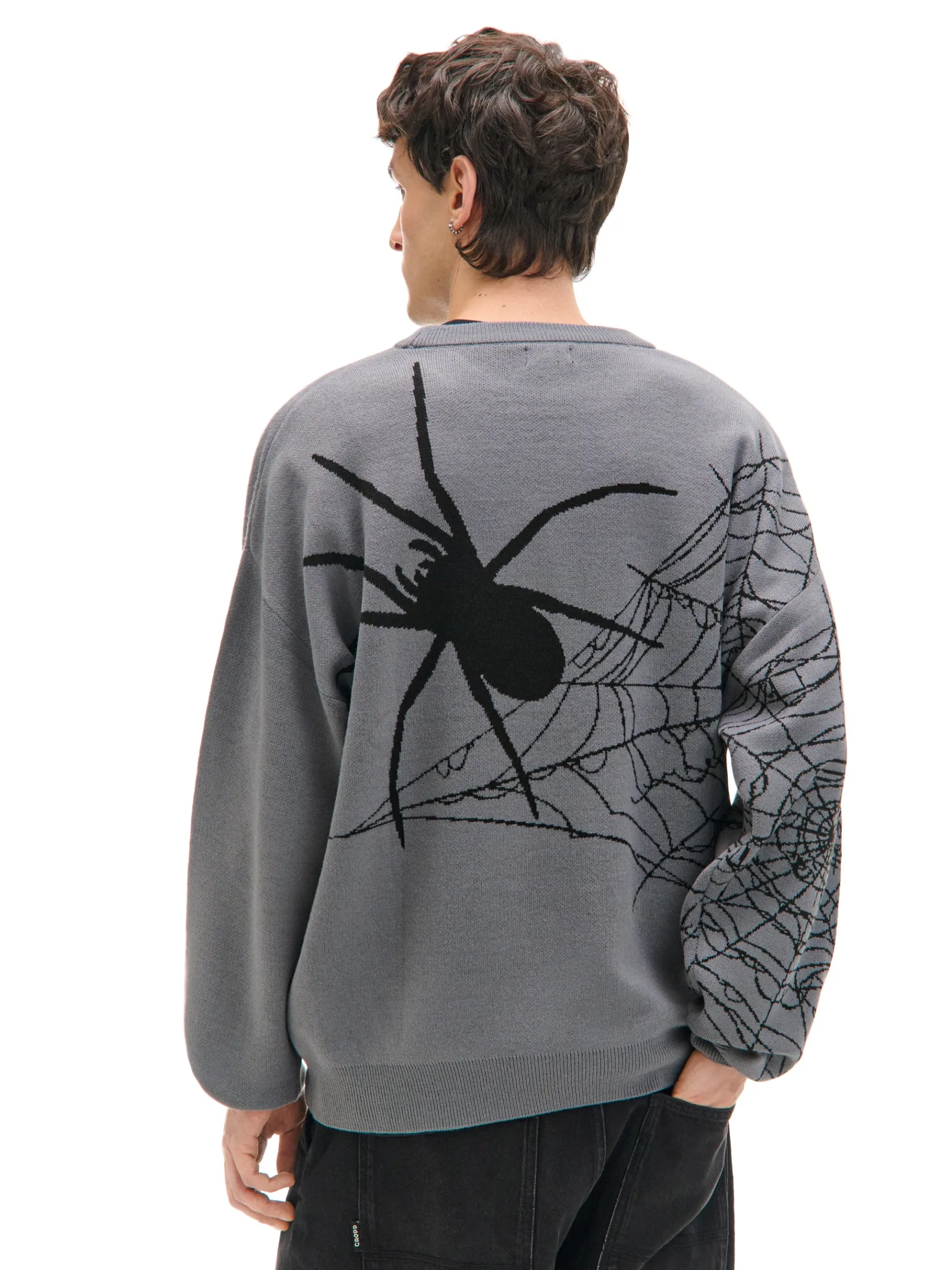 Sale Cropp sweter z pająkiem szary