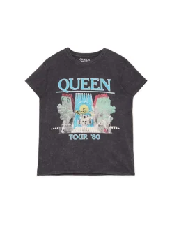 New Cropp T-shirt z nadrukiem Queen szary
