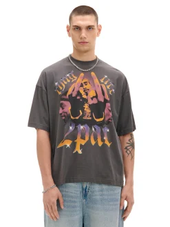 Outlet Cropp T-shirt z nadrukiem Tupac UNISEX szary