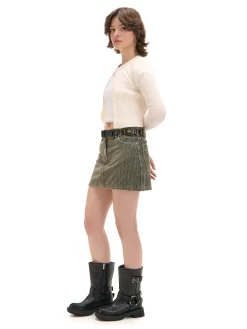 Discount Cropp Sztruksowa spódnica mini zielony