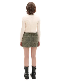Discount Cropp Sztruksowa spódnica mini zielony