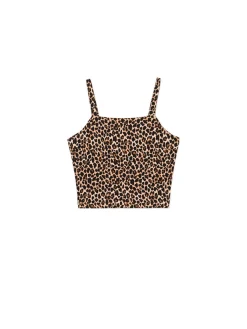 Hot Cropp Top na ramiączkach w panterkę beżowy
