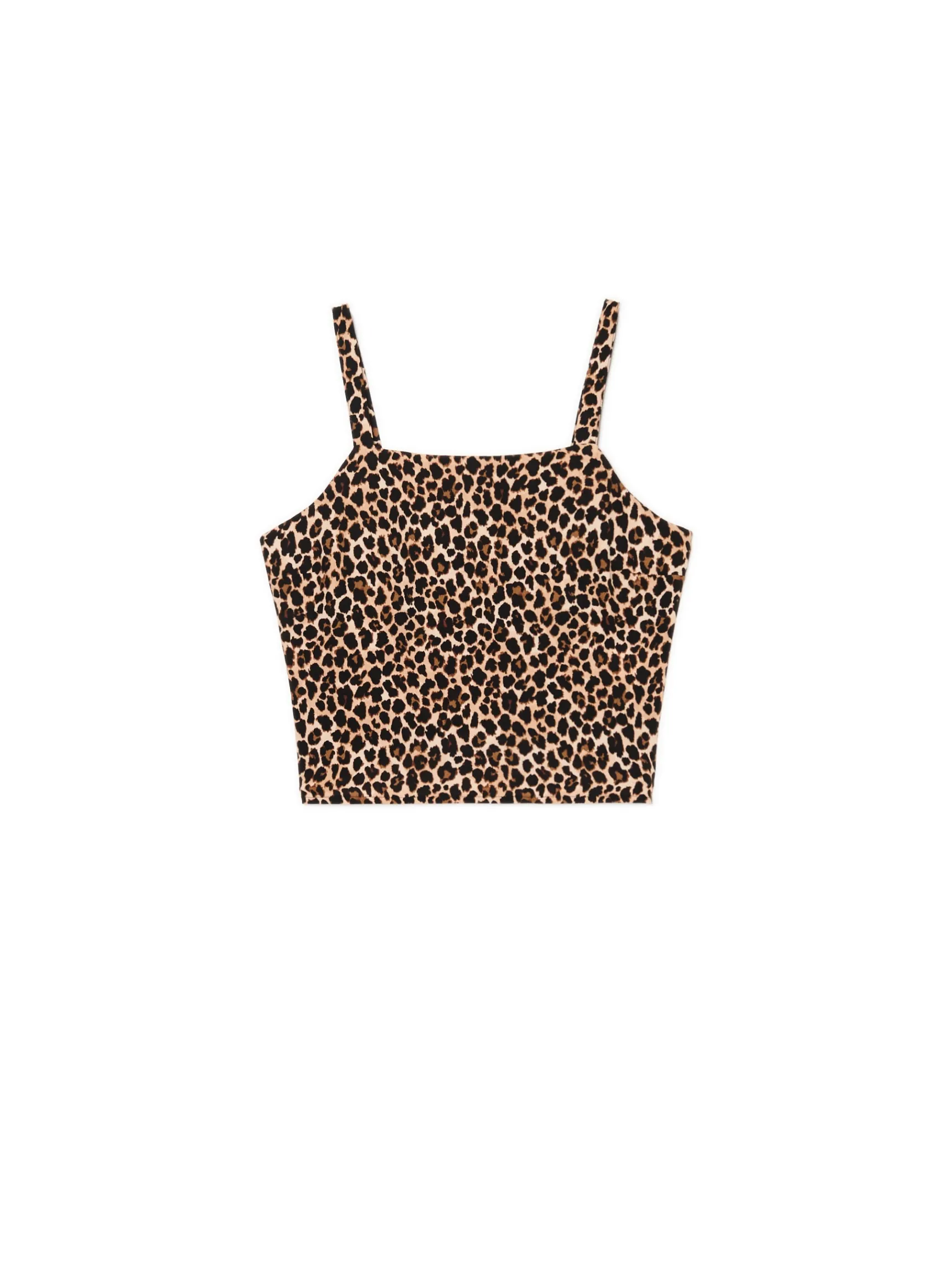 Hot Cropp Top na ramiączkach w panterkę beżowy