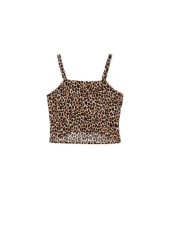 Hot Cropp Top na ramiączkach w panterkę beżowy